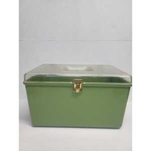 VtgWilson Wil hold Avocado Green Plastic Storage Box Clear Chevron Lid MCM 70s
